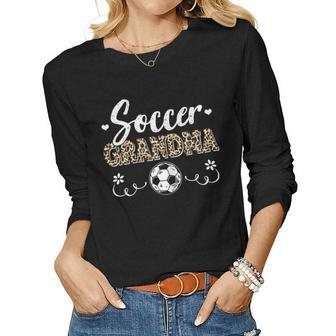Womens Soccer Fan Leopard Pattern Women Grandma Soccer Player Women Long Sleeve T-shirt | Mazezy