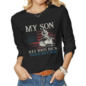 My Son Has Your Back Proud Navy For Mom Women Long Sleeve T-shirt | Mazezy CA