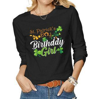 St Patricks Birthday Day Girl Funny Shamrock Irish For Women Women Graphic Long Sleeve T-shirt - Seseable