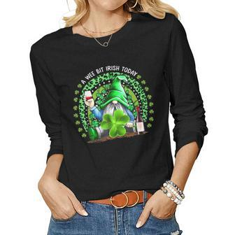 St Patricks Day Irish Gnome Drink Wine Shamrock Rainbow Women Graphic Long Sleeve T-shirt - Seseable