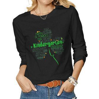 St Patricks Day Love Kindergarten Teacher Irish Shamrocks Women Graphic Long Sleeve T-shirt - Thegiftio UK