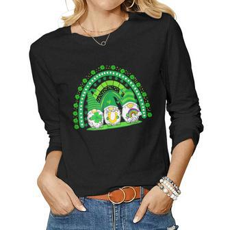 St Patricks Day Rainbow Shamrock Chillin With My Gnomies Women Graphic Long Sleeve T-shirt - Seseable