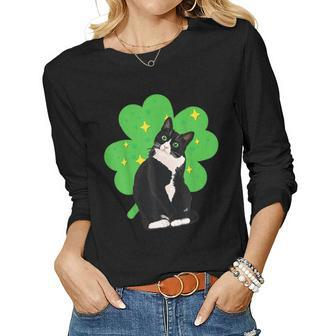 St Saint Patricks Day Tuxedo Cat Men Women Kids Costume Women Graphic Long Sleeve T-shirt - Seseable