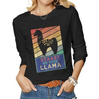 Staar Test Day Llama Tshirt For Students Teacher Women Long Sleeve T-shirt | Mazezy