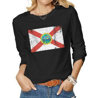 State Of Florida Flag Vintage Men Women Kids Gift Pride Home Women Graphic Long Sleeve T-shirt - Seseable