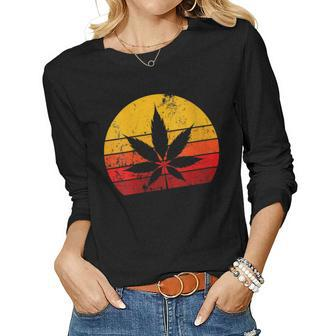 Womens Sun Vintage Marijuana Weed Cannabis Leaf Retro Doobies Cool Women Long Sleeve T-shirt | Mazezy CA