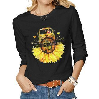 Sunflower A Little Hippie A Little Hood Funny Hippie Yoga Women Graphic Long Sleeve T-shirt - Seseable