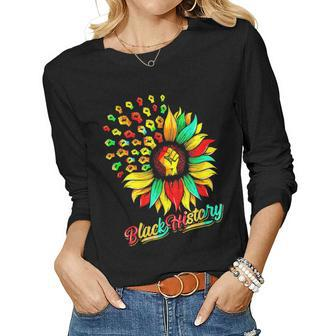 Sunflower Fist African American Pride Black History Month Women Graphic Long Sleeve T-shirt - Seseable