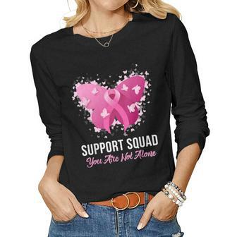 Support Squad Breast Cancer Awareness Pink Ribbon Butterfly Women Long Sleeve T-shirt | Mazezy