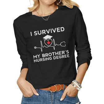 I Survived My Brothers Nursing Degree Proud Sister Nurse Women Long Sleeve T-shirt | Mazezy