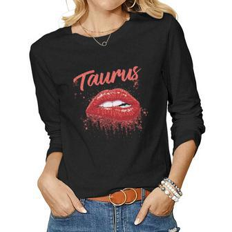 Taurus Zodiac Birthday Red Lips For Black Women Women Long Sleeve T-shirt | Mazezy