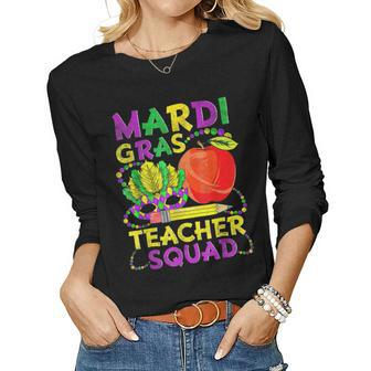 Teacher Mardi Gras 2023 Teacher Squad Family Matching Funny Women Graphic Long Sleeve T-shirt - Seseable