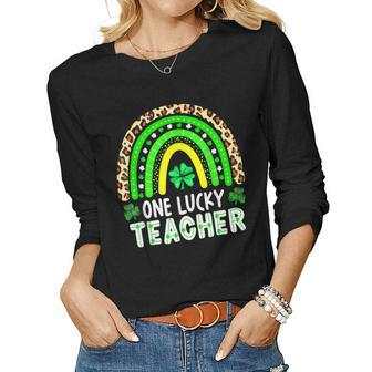 Teacher St Patricks Day Rainbow One Lucky Teacher Women Graphic Long Sleeve T-shirt - Seseable