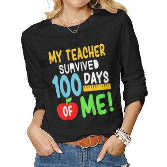 My Teacher Survived 100 Days Of Me 100 School Days Women Long Sleeve T-shirt | Mazezy