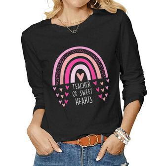 Teacher Sweet Hearts Rainbow Pre-K Teacher Valentines Day Women Graphic Long Sleeve T-shirt - Seseable