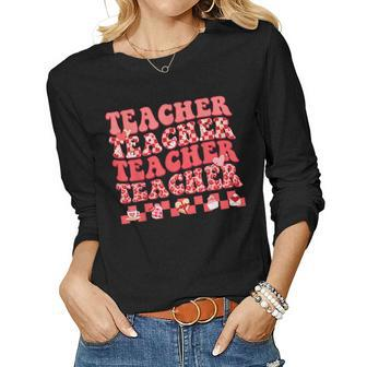Teacher Valentines Day Hippie Sweet Heart Teacher Womens Women Graphic Long Sleeve T-shirt - Seseable