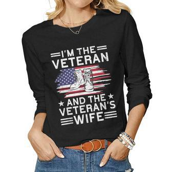 The Veteran & The Veterans Wife Proud American Veteran Wife Women Graphic Long Sleeve T-shirt - Seseable