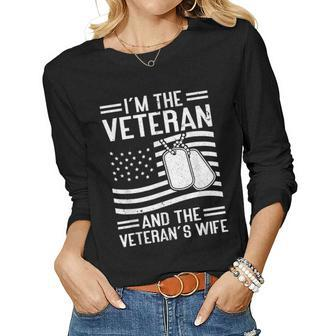 The Veteran & The Veterans Wife Proud American Veteran Wife Women Graphic Long Sleeve T-shirt - Seseable