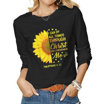 I Can Do All Things Through Christ - Sunflower Religious Women Long Sleeve T-shirt | Mazezy