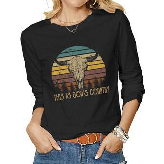 This Is Gods Music Country Outfit Bull Skulls Western Howdy Women Graphic Long Sleeve T-shirt - Seseable