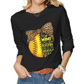 This Mimi Loves Her Softball Girl Mothers Day Leopard Women Graphic Long Sleeve T-shirt - Seseable