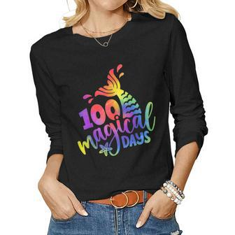 Tie Dye 100 Mermazing Days Of School Mermaid Teacher Kids Women Graphic Long Sleeve T-shirt - Seseable