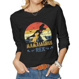 Trex Dinosaur Mamasaurus Pajama Dino Twin Mom Women Long Sleeve T-shirt | Mazezy