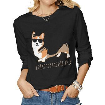 Tri Color Incorgnito Corgi Funny Mom Dad Kid Lover Idea Gift Women Graphic Long Sleeve T-shirt - Seseable