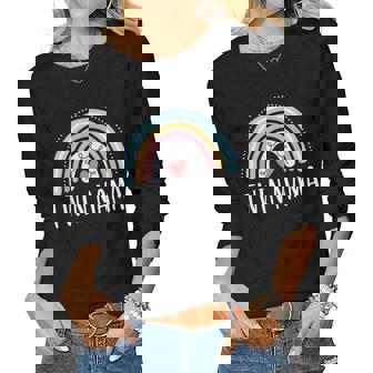 Twin Mama Gifts For Women Funny Mom Of Two Rainbow Women Graphic Long Sleeve T-shirt - Thegiftio UK