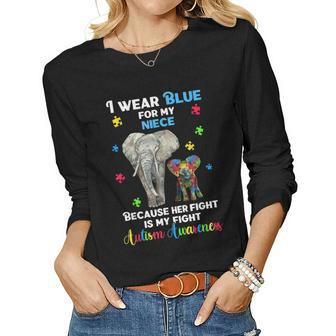 Uncle Aunt Autism Awareness Autistic Elephant Puzzle Women Long Sleeve T-shirt | Mazezy