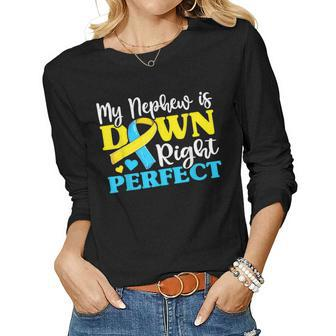 Uncle Aunt Of Trisomy Nephew Down Syndrome Awareness V2 Women Graphic Long Sleeve T-shirt - Seseable