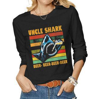 Uncle Shark Beer Beer Beer Fathers Day Gift Women Graphic Long Sleeve T-shirt - Seseable