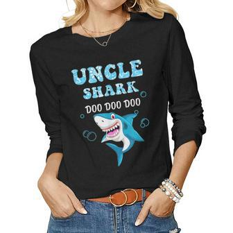 Uncle Shark Fathers Day Gift From Wife Son Daughter V2 Women Graphic Long Sleeve T-shirt - Seseable