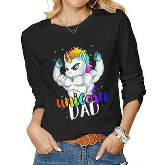 Unicorn Dad Manly Daddy Papa Unique Family Christmas Women Long Sleeve T-shirt | Mazezy