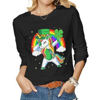 Unicorn Happy St Patricks Day Irish Rainbow Shamrock Kids Women Long Sleeve T-shirt | Mazezy