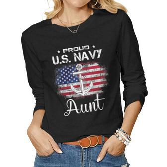 Us Na Vy Proud Aunt - Proud Us Na Vy Aunt For Veteran Day Women Graphic Long Sleeve T-shirt - Seseable