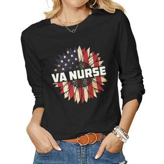 Va Nurse Real American Hero 4Th Of July Us Patriotic Vintage Women Graphic Long Sleeve T-shirt - Seseable