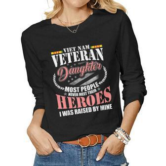 Vietnam Veteran Daughter American Flag Military Us Patriot V2 Women Graphic Long Sleeve T-shirt - Seseable