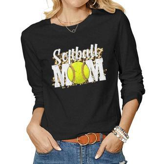 Vinatge Softball Mom Gifts Funny Softball Lovers Mothers Day Women Graphic Long Sleeve T-shirt - Seseable