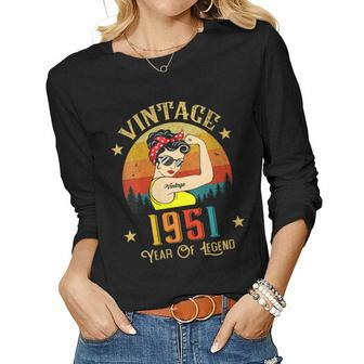 Womens Vintage 1951 Birthday Women 72 Years Old Vintage 1951 Women Long Sleeve T-shirt | Mazezy