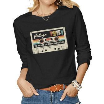Vintage 1951 Retro Cassette 70Th Birthday 70 Years Old Women Graphic Long Sleeve T-shirt - Seseable