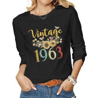 Vintage 1963 Sunflower 60Th Birthday Awesome Since 1963 Women Graphic Long Sleeve T-shirt - Seseable