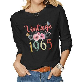 Vintage 1965 Floral Funny 58Th Birthday Awesome Since 1965 Women Graphic Long Sleeve T-shirt - Seseable