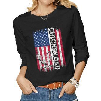 Vintage American Flag Chicken Dad Daddy Men Gift Women Graphic Long Sleeve T-shirt - Seseable
