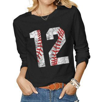 Vintage Baseball Mom 12 Jersey Baseball Favorite Player Women Graphic Long Sleeve T-shirt - Seseable