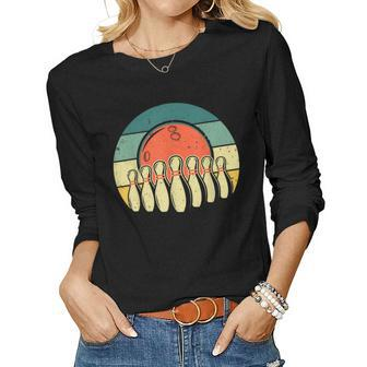 Vintage Bowling Design For Men Women Bowling Player Bowlers Women Graphic Long Sleeve T-shirt - Seseable