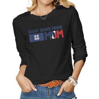 Vintage Classic Us Coast Guard Proud Mom Uscg Flag Women Graphic Long Sleeve T-shirt - Seseable