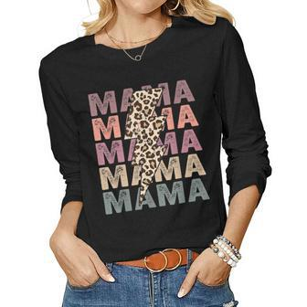 Vintage Mama Lightning Bolt Leopard Mom Life Women Long Sleeve T-shirt | Mazezy
