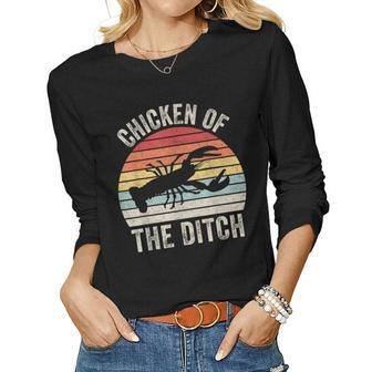 Vintage Retro Chicken Of The Ditch Cajun Crawfish Women Long Sleeve T-shirt | Mazezy