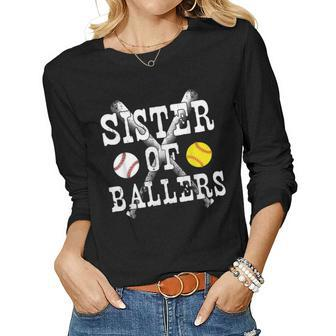 Vintage Sister Of Ballers T Funny Baseball Softball Lo Women Graphic Long Sleeve T-shirt - Seseable